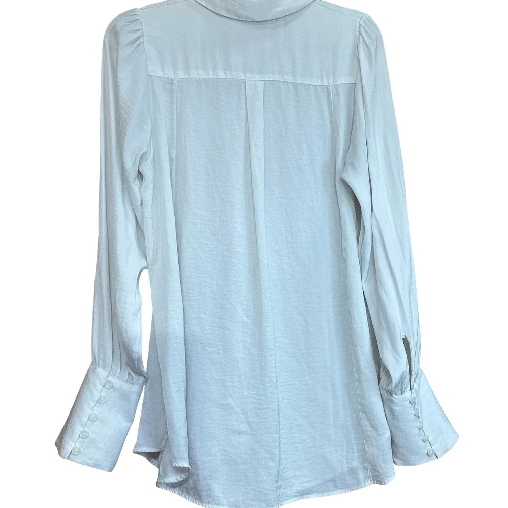 Free People White Long Sleeve Button Down Blouse Flared Cuffs Size Medium
